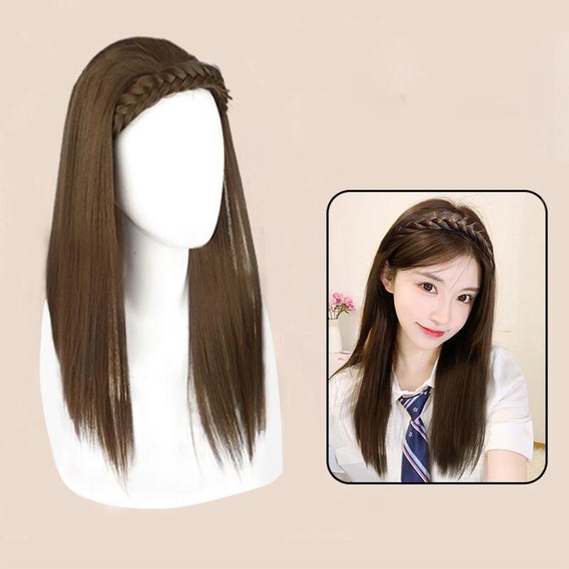2024 Women Fashion Wigs Half Headband Hairband Wig for Women Braided Hairband Wig Water Ripple Straight Hair  Hairband Wig