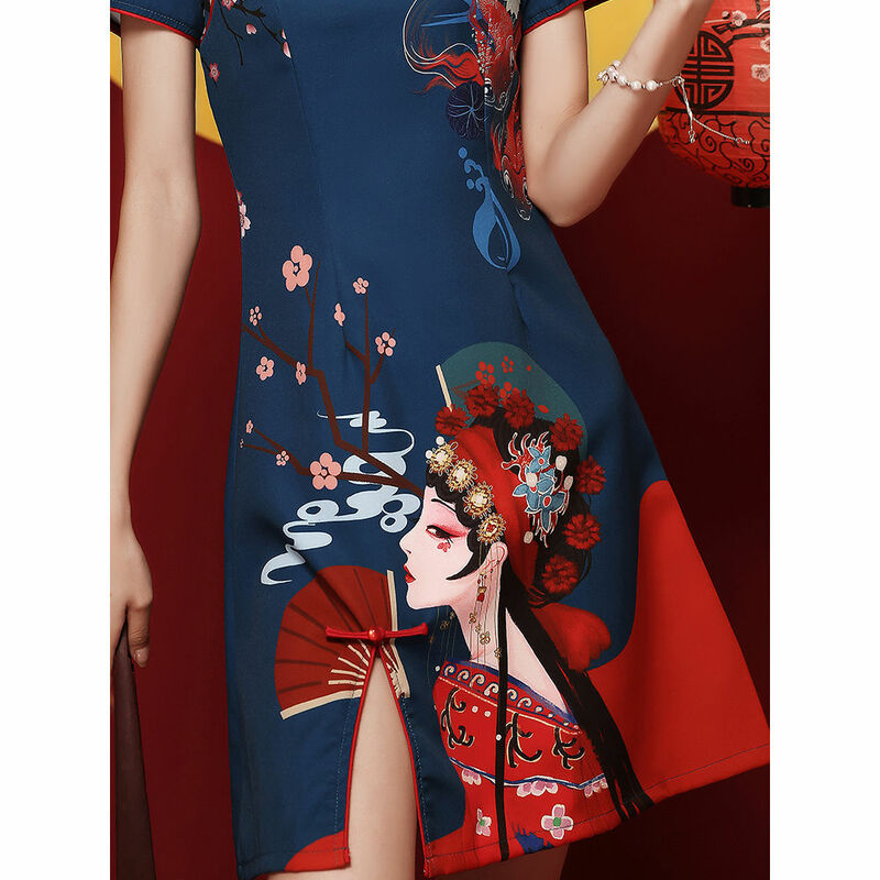 GuoChao-Cheongsam chinês moderno para meninas, vestido feminino em linha A, qipao, tradicional, melhorado, 2021
