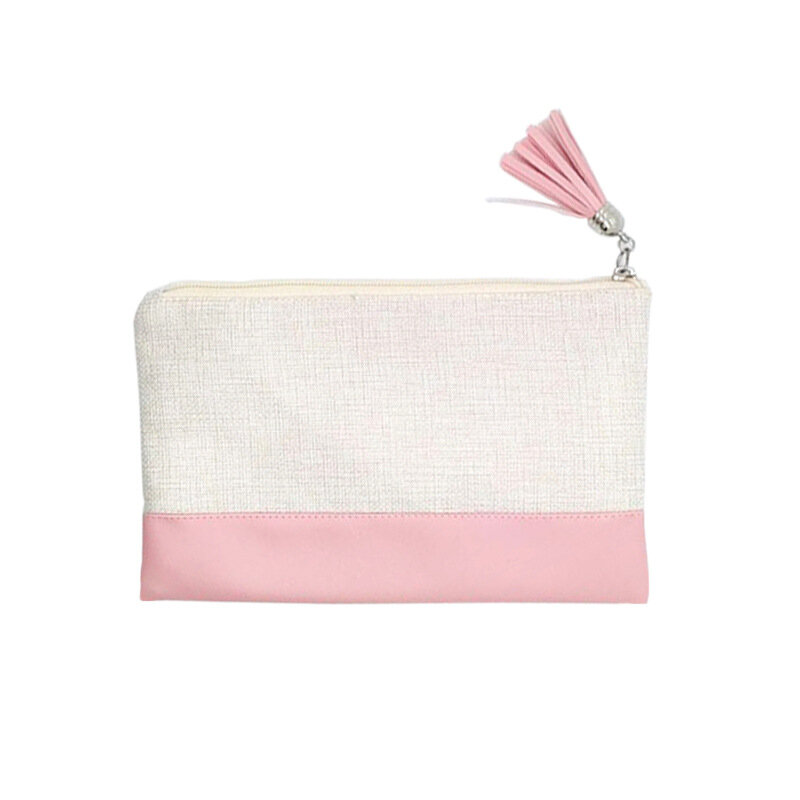 Sublimation Blank Linen Storage Bag With Zipper Heat Transfer For Custom Coin Bag With Tassels ​Small Cosmetic Bag