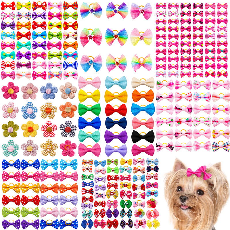 Colorido pequeno cão cabelo arcos, bandas decorativas de borracha, Pet Headflower, cachorro acessórios, fornecedor, 10 pcs, 20pcs