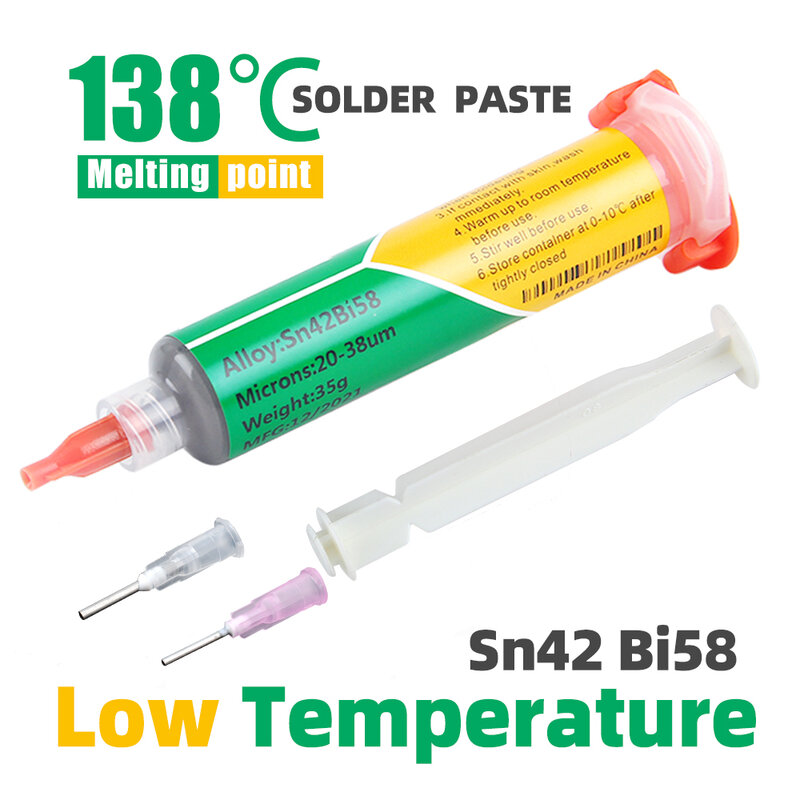 Needle-tube Type Lead-free Low Temperature Solder Paste Sn42Bi58 Melting Point 138℃ Patch Repair Low Temperature Solder Paste