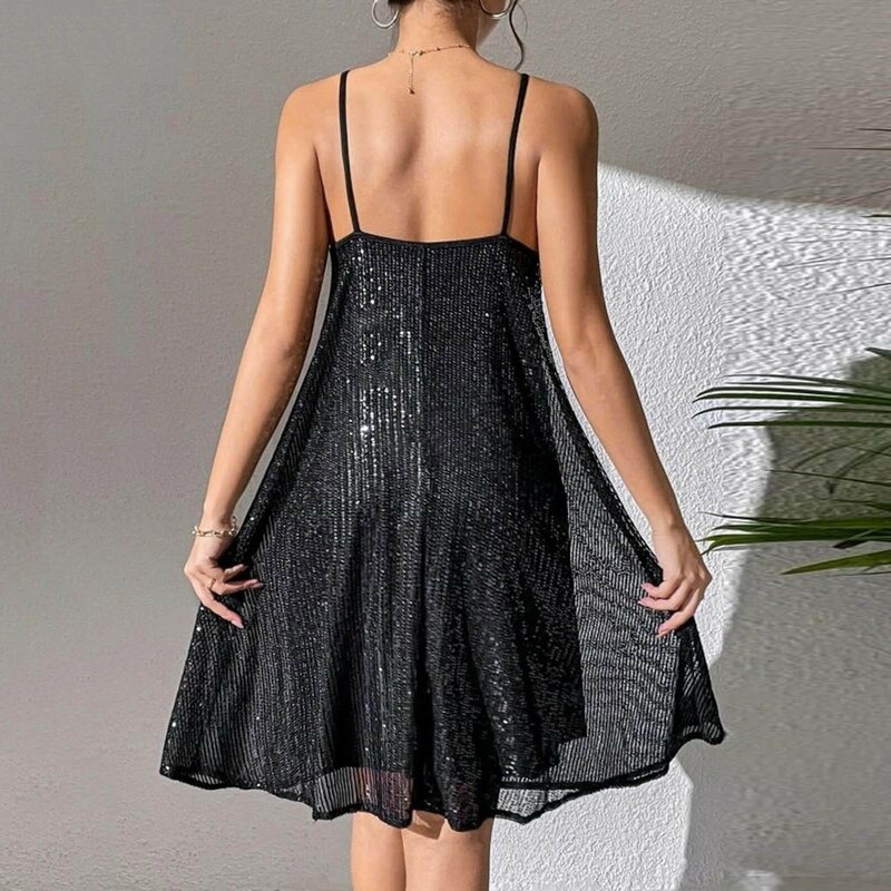 Fall Wedding Guest Dresses For Women Glitter Sparkly Sequin Chain Spaghetti Strap A-Line Cocktail Dress Elegant Party Dresses