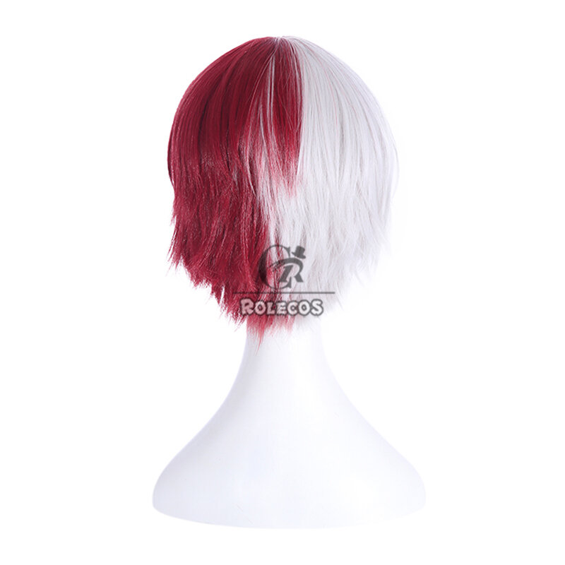 ROLECOS Shoto Todoroki Cosplay Wigs 30cm My Hero Academia Short Straight White Mixed Red Men Wig Heat Resistant Synthetic Hair
