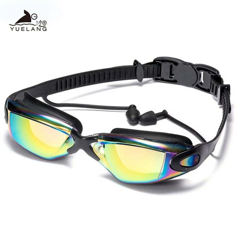 수영 고글 수영 귀마개 전문 방수 안경 HD 안티-안개 UV 실리콘 조절 안경 남자 클리어 고글