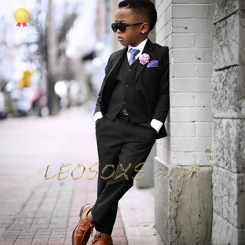 Boys' 3-piece suit dress (wedding jacket + vest + trousers) suitable for children aged 3 to 16 years old, customized tuxedo suit
