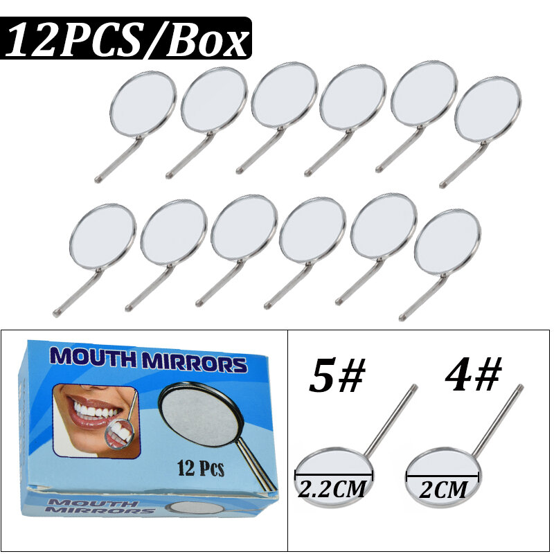 Espelho refletor bucal dental para cuidados bucais, Equipamento do dentista, 12 PCs/Box