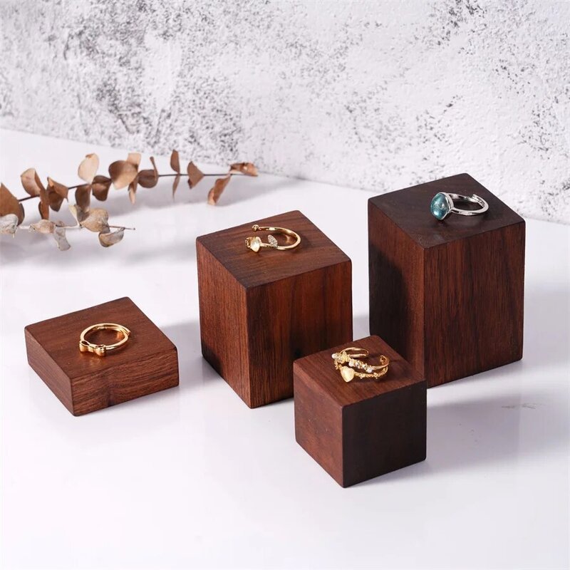 2Pcs Walnut Jewelry Display Rack Shopping Mall Jewelry Counter Display Props Ornaments Earrings Rings Storage Organizer