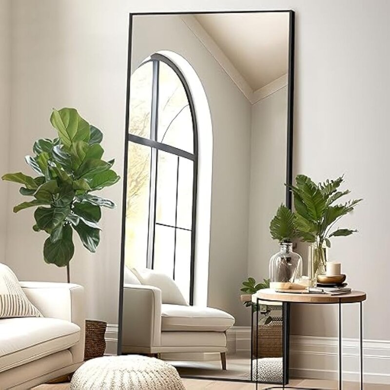 Espejo de longitud completa para uso en el hogar, espejos largos de 71 "x 28", color negro, sin carga, con luz Led, para el suelo y el gimnasio