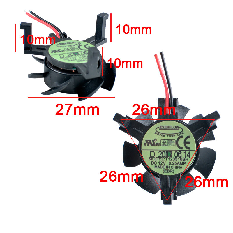Bilah kipas T123510SH 27mm, braket pin panjang 26mm 12V 0,25a 2 garis 10000rpm kipas pendingin braket kecepatan tinggi untuk wastafel panas lampu LED