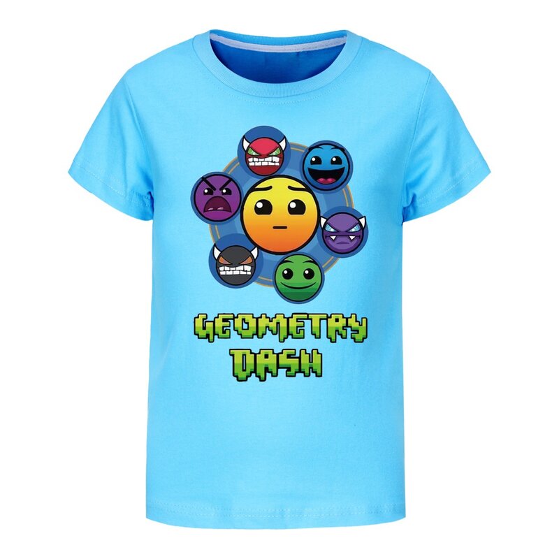 Game Geometry Dash T Shirt Print Cartoon Casual Summer Children Short-sleeved T-shirt Kids Clothes Boys T Shirt Cotton