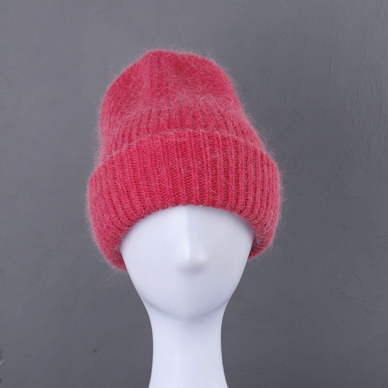 NEUE Verdickung Kaninchen Fell Mützen Weiche Warme Flauschige Winter Hut für Frauen Angora Gestrickte Hut mit M Zubehör für freies verschiffen