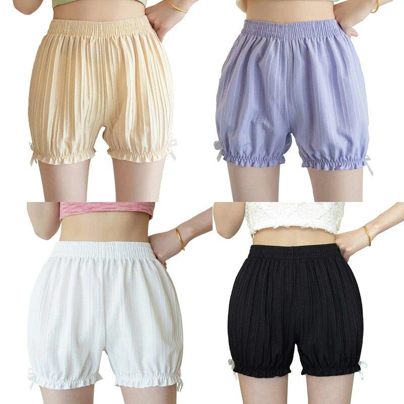 Womens Female Safety Shorts Lady Cute Lolita Bow Frilly Bloomers Safety Short Pants Culottes Basic Underwear Homewear Loungewear