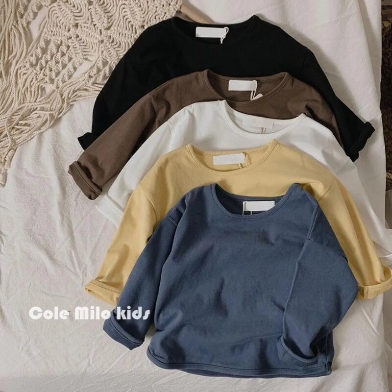 子供のための長袖のゆったりとしたTシャツ,幼児のための綿のトップス,赤ちゃんのカジュアルなTシャツ,レトロなスタイル,秋と冬