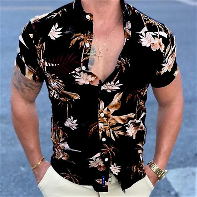 Blusa havaiana de manga curta masculina, estampa 3D, blusa de praia, T grande, roupas masculinas, verão, 2023