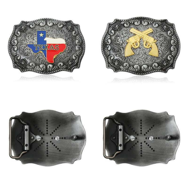 Western Men's Belt Buckle TEXAS Two Crossed Guns Metal Carved Embossed Retro Belt Buckles for Men