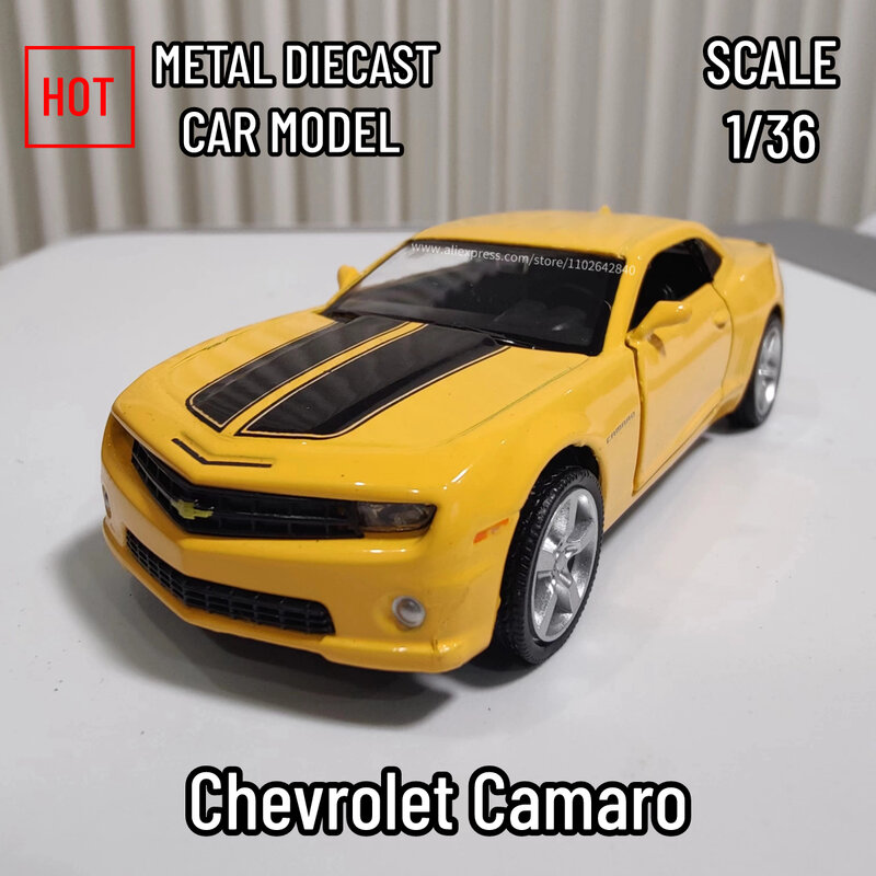Chevrolet Camaro Replica Metal Car Model, 1:36 Scale Diecast Vehicle, Decoração interior, presente para criança, brinquedo para menino