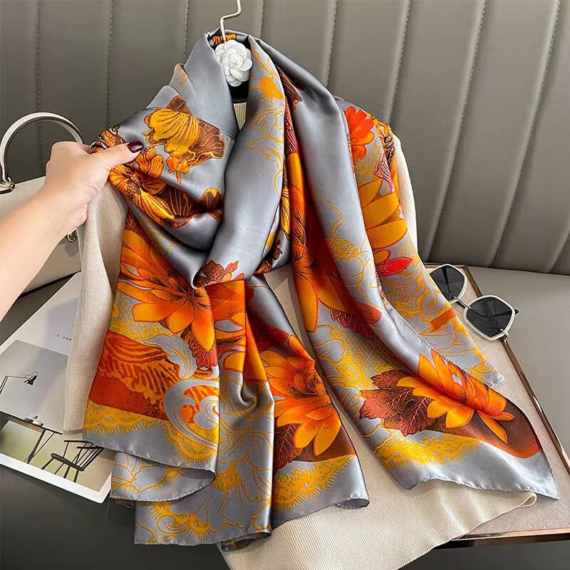 Luxury Brand 180*90cm foulard Summer Silk Autumn Winter Lady Popular Style Print Scarf Women Shawl Fashion Headscarf muffler