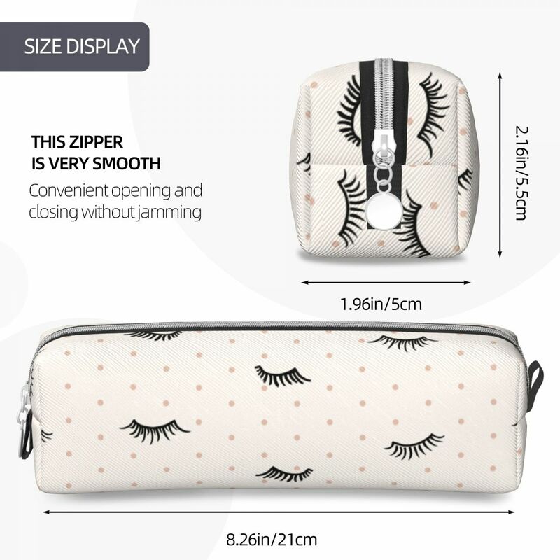Cartoon Eyelashes Polka Dots Pencil Case Pencil Pouch Pen Box for Student Large Storage Bag Students School Zipper Stationery
