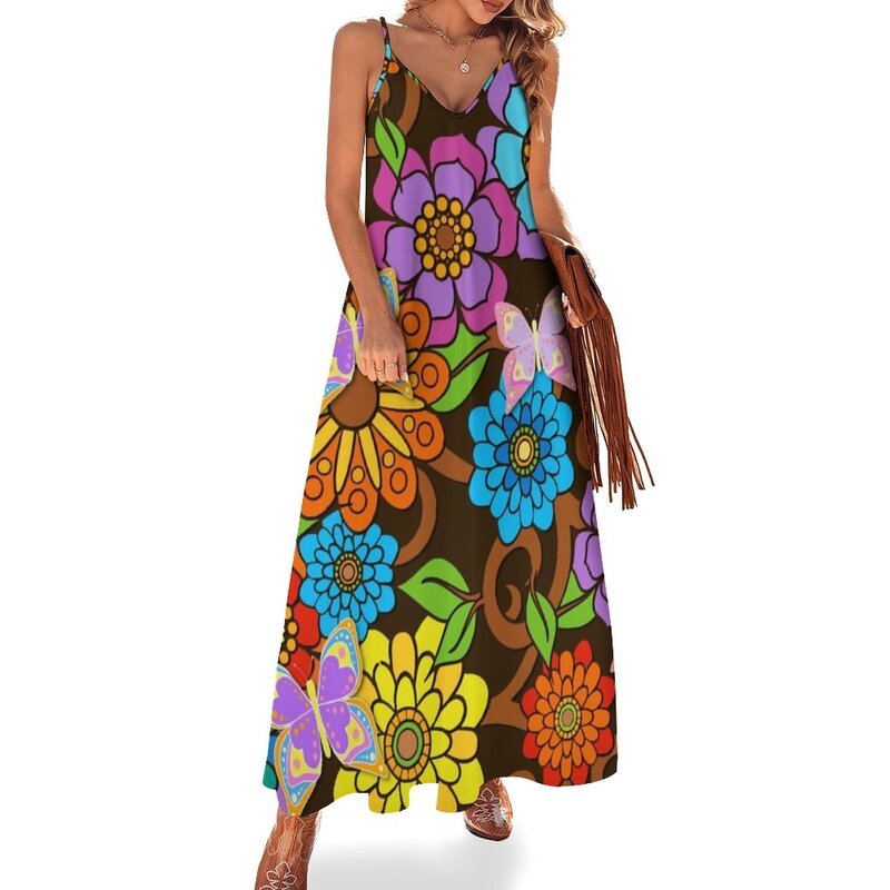 Robes de soirée rétro pour femmes, fleurs et papillons, art funky, fibres, élégantes, amples