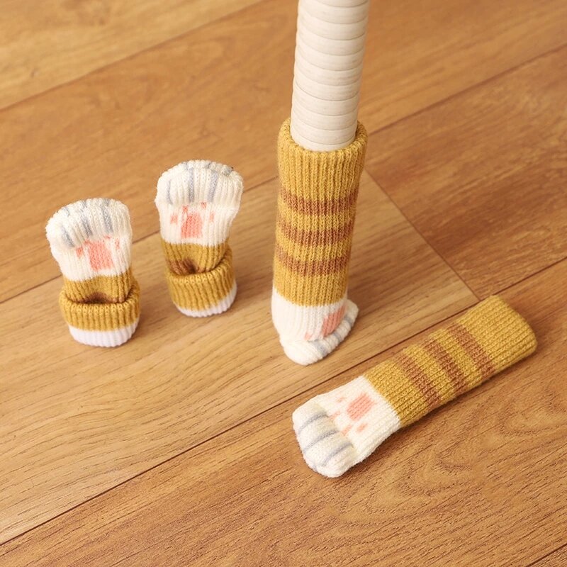 4Pcs/Set Creativity Cat Paw Table Foot socks Chair Leg Covers Floor Protectors Knitted Socks Mute Wear-Resistant Non-slip Mat