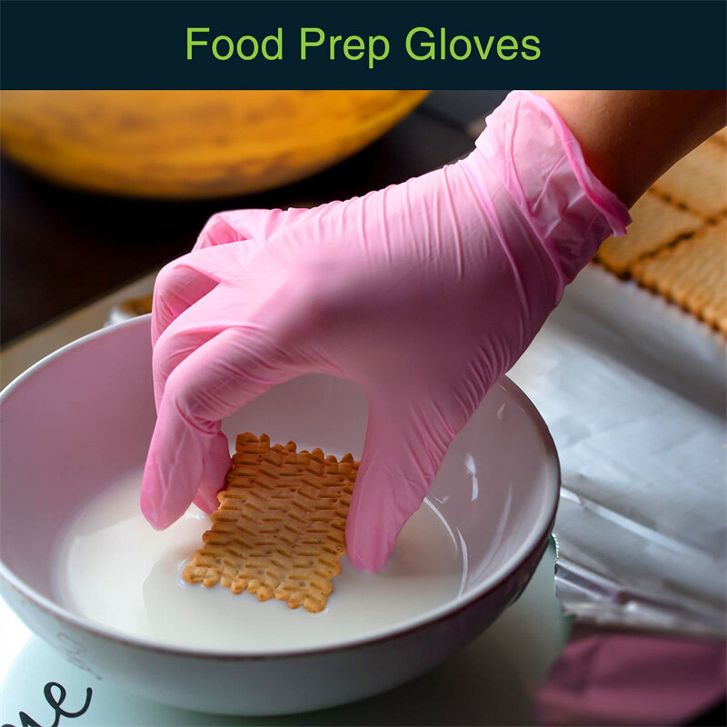 100PCS Disposable สีชมพูถุงมือไนไตรล์ Latex ฟรีกันน้ำ Anti Static ทนทานอเนกประสงค์ถุงมือครัวเครื่องมือทำอาหาร