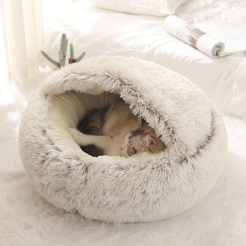 Inverno quente do animal de estimação dormir cama gato casa canil macio pelúcia redonda cão filhote de cachorro almofada para casa animais cães ornamentos