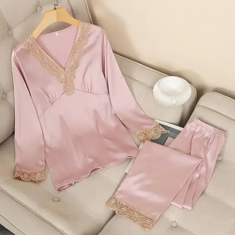 Conjunto de pijama feminino de duas peças de seda fina, sexy e charmoso, roupa de casa, pode ser vestida diretamente no verão