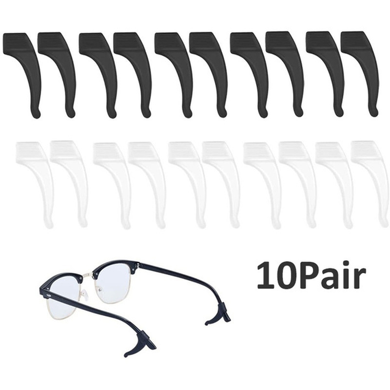 10 pares de alta qualidade titular de silicone anti-slip para óculos acessórios branco/preto orelha gancho esportes óculos templo ponta rolhas