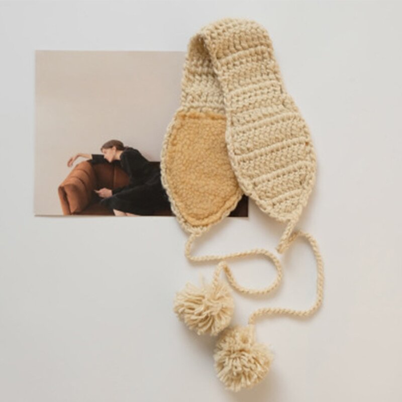 Hairball Knitted Earmuffs Cute Handmade Drawstring Headband Retro Plush Warm Earmuffs Autumn Winter