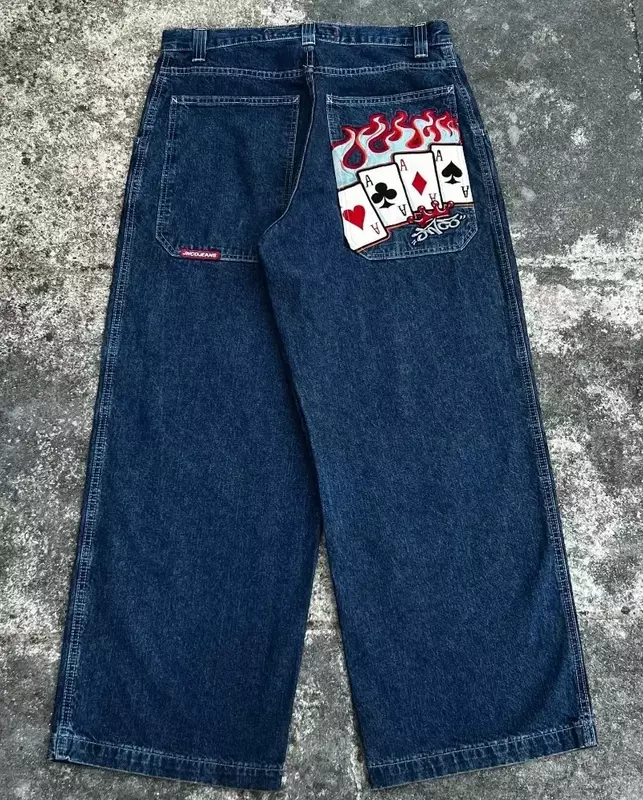 JNCO-pantalones vaqueros holgados para hombre y mujer, ropa de calle con patrón bordado gótico, Harajuku, Hip Hop, de gran tamaño, Y2K