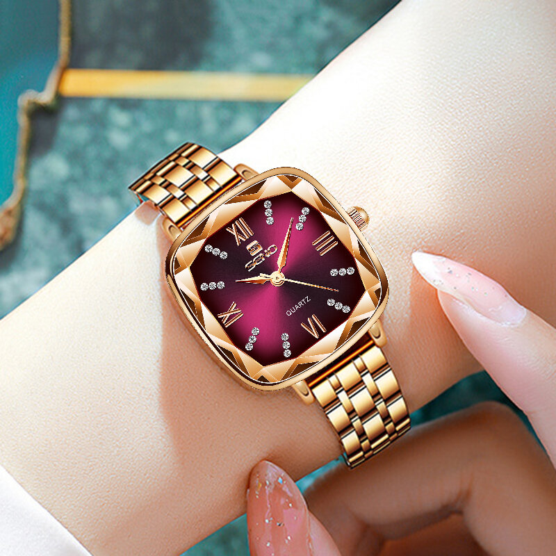 Montre-bracelet carrée en or Rose pour femmes, en acier inoxydable, marque supérieure de luxe avec strass, 2022