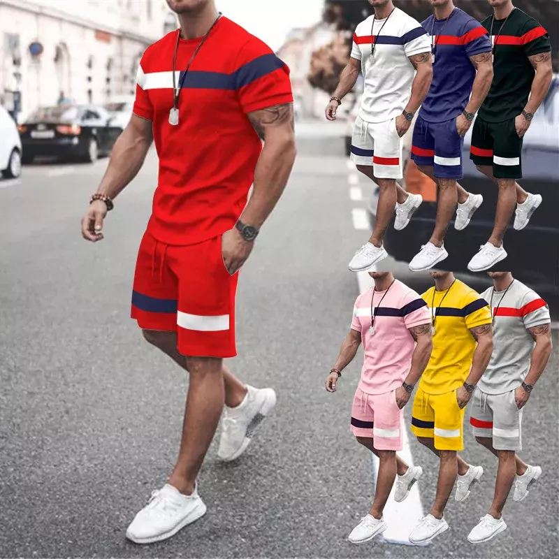 2023 New Green Square Summer 3D Print Casual Tracksuit Mens Suit Short Sleeve T-Shirt Street Shorts 2Pece Set