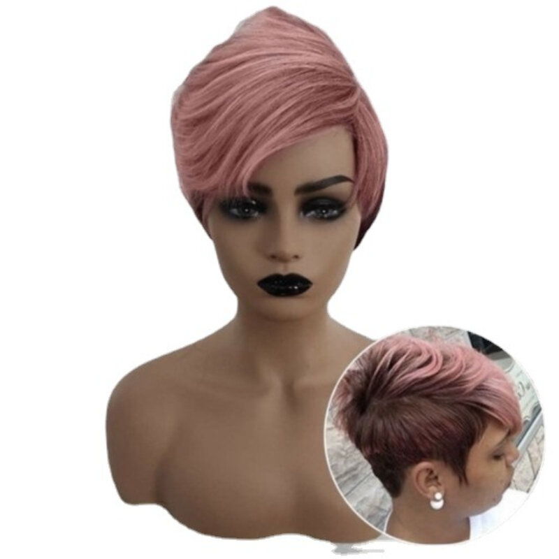 Fashion Gradient Color Short Synthetic Wig with Bangs Pixie Glueless Hair for Woman Ready To Wear Perruque Livraison Gratuit