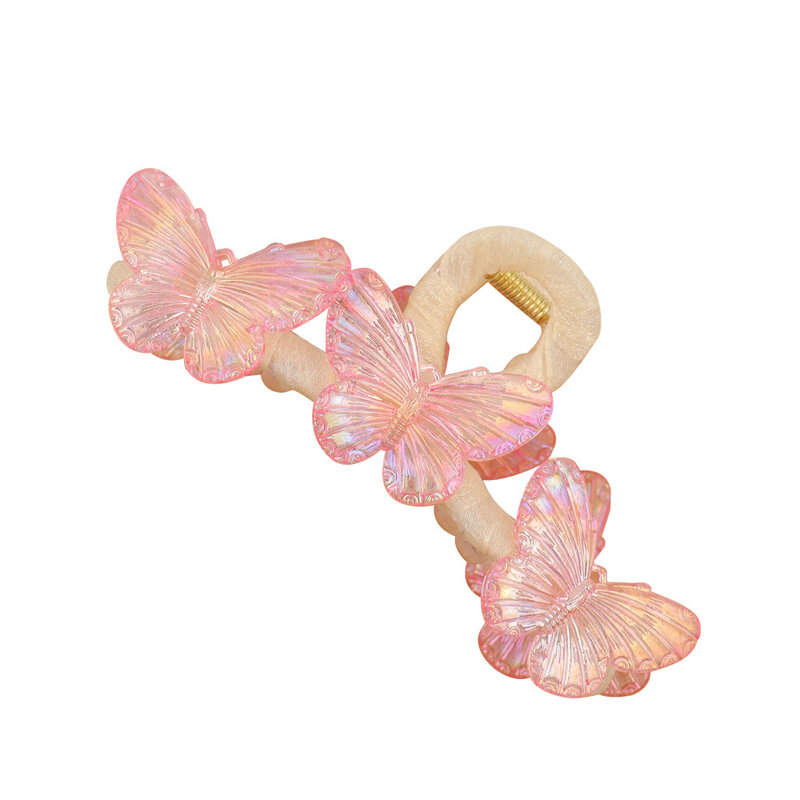 Jepit rambut cakar kupu-kupu merah muda Premium wanita jepit rambut cakar hiu antik aksesori rambut hiasan kepala mode baru