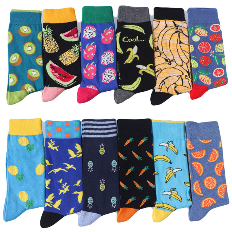 Повседневные хлопковые мужские носки, модные красочные носки для скейтборда с фруктами, Чили, бананом, перцем, Счастливого дизайна, хит продаж