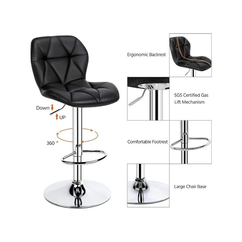 Барная модель, барный стул с двумя стоечками, барные стулья с регулируемой высотой спинки, высокие барные стулья, современная модель, черный цвет