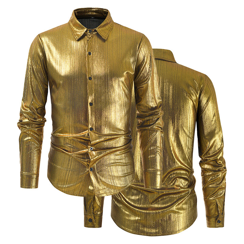 Man Clothes Shirt Club Daily Dating Full Sleeve Gold Fashion Glitter Shirt Mens Dress Shirt Party Costume Stage