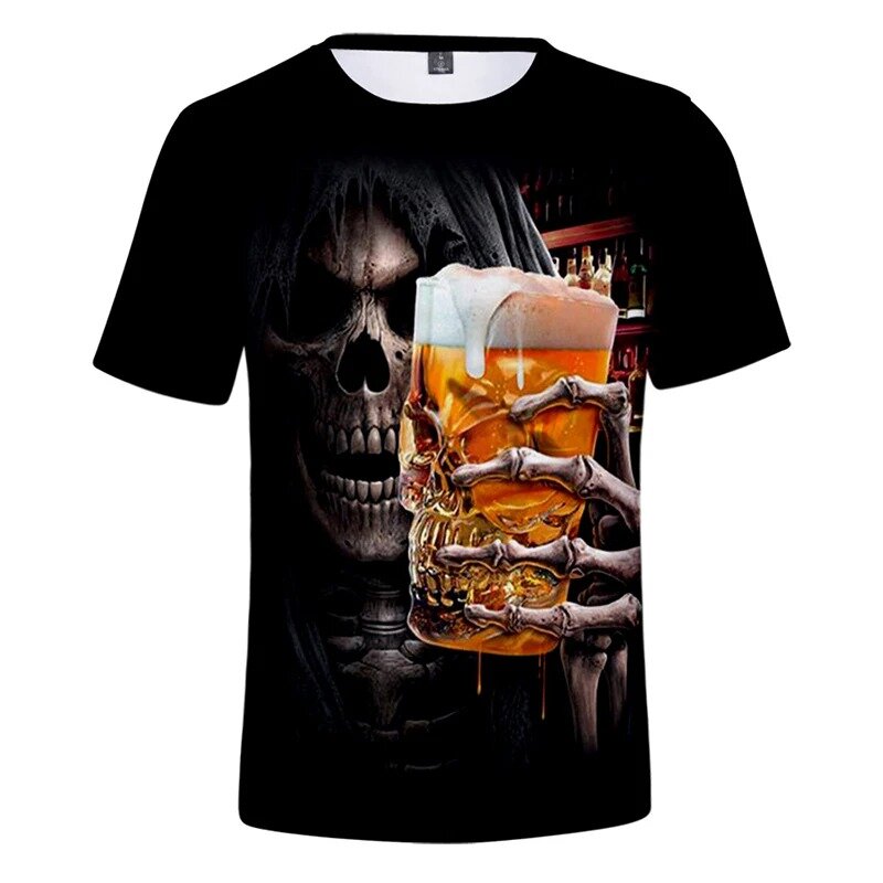 Модная хипстерская 3d-футболка с черепом, пивом, спортивные рубашки в стиле хип-хоп, мужские и женские футболки, топы, футболка унисекс с круглым вырезом и коротким рукавом
