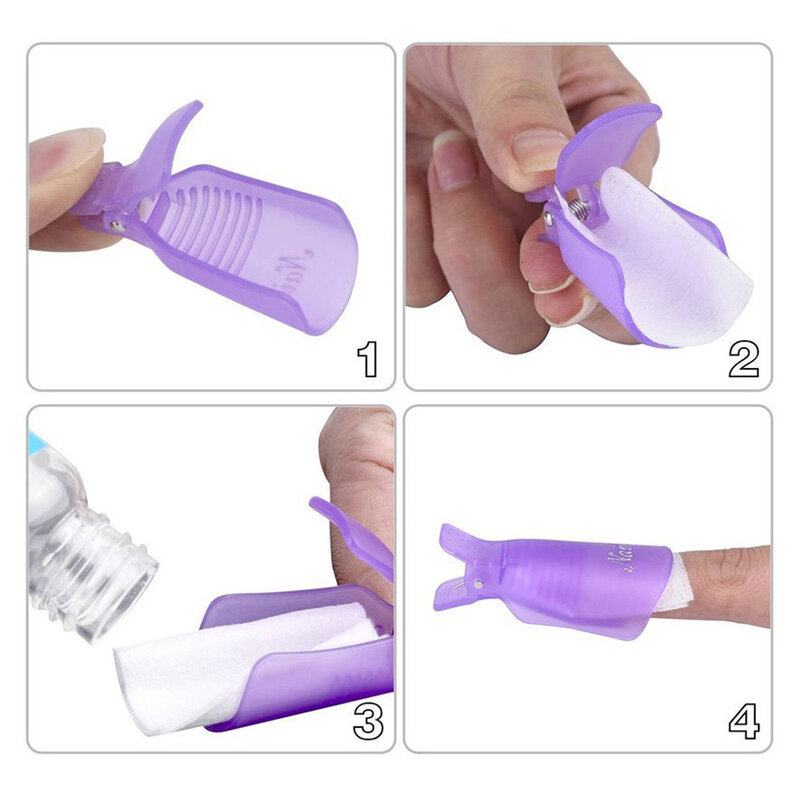 10Pcs เล็บคลิป Penghapus Kuteks Gel แหนบทำความสะอาดเคล็ดลับเล็บ Soak Off ห่อหมวกพลาสติก Easy-Off คลิปนิ้วมือเครื่องมือ