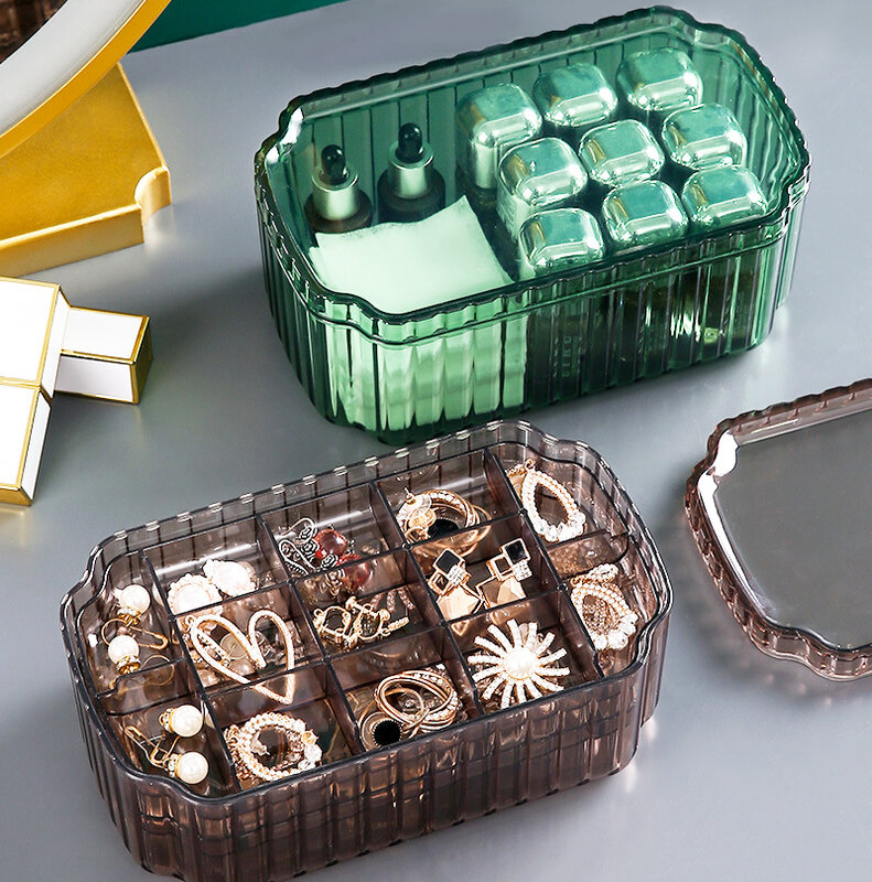 Exquisita caja de almacenamiento de joyas transparente europea para mujer, organizador de anillos, collar, pulsera, pendientes, vitrina de joyería, estuches de viaje