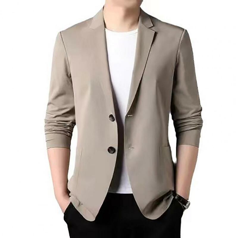 男性用のきれいなショルダーラインスーツコート、ビジネスフォーマルなラペル、長袖、ポケット付きシングルブレストジャケット、洗練された