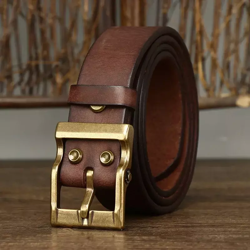 3.8 Cm Wide High Quality Genuine Leather Belt Men's Retro Thickened First Layer Pure Cowhide Brass Buckle Jeans Luxury Male Belt
