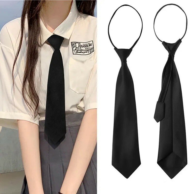 Uniforme JK niñas negro Simple cremallera corbatas para hombres mujeres estudiantes escenario rendimiento cuello mate corbata disfraces accesorios al por mayor