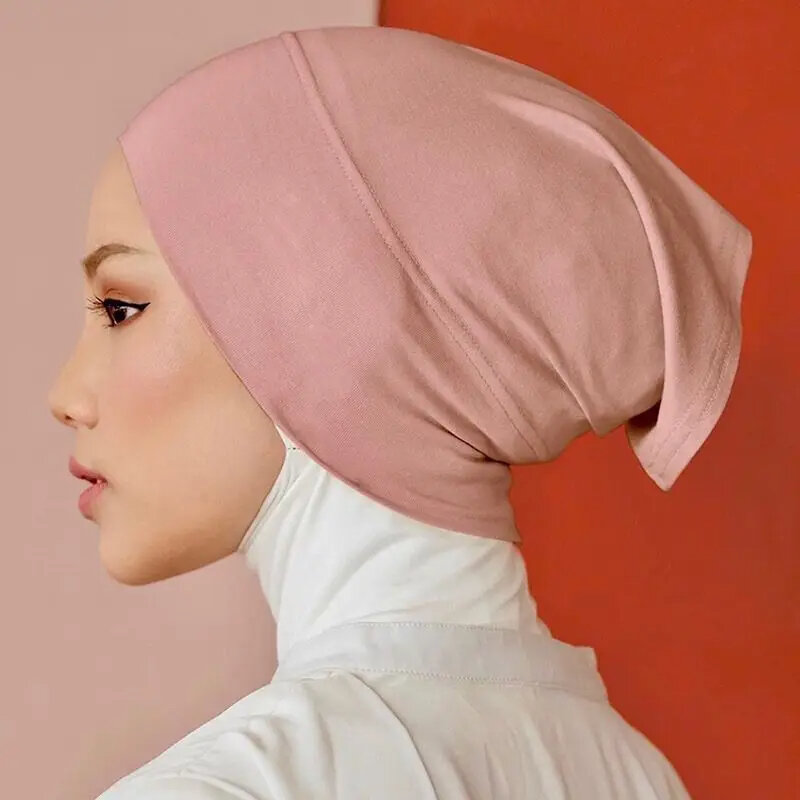 Ramadan มุสลิมใต้ผ้าพันคอยืดเจอร์ซีย์ภายในหมวกฮิญาบรอบด้านหน้าภายใต้ฮิญาบหมวกอิสลามหมวกโพกหัวหญิง