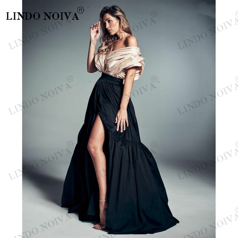 LINDO NOIVA Длинные вечерние платья с V-образным вырезом с карманами из тафты трапециевидной формы до пола платье для выпускного вечера для женщин Vestidos Para Mujer
