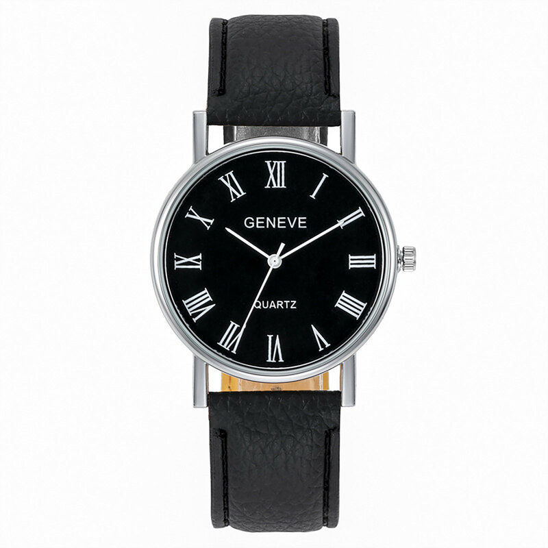 Jam tangan pria angka Romawi Blu-Ray Faux kulit Band Quartz Analog jam tangan bisnis 2024 Montre Homme magnetik magnetik