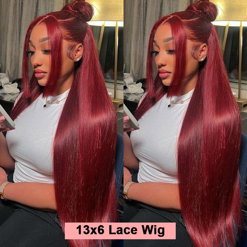 99J Burgundy HD 13x6 Lace Front Wig Human Hair 13x4 Straight Red Colored Lace Frontal Human Hair Wigs For Women Lace Front Wig