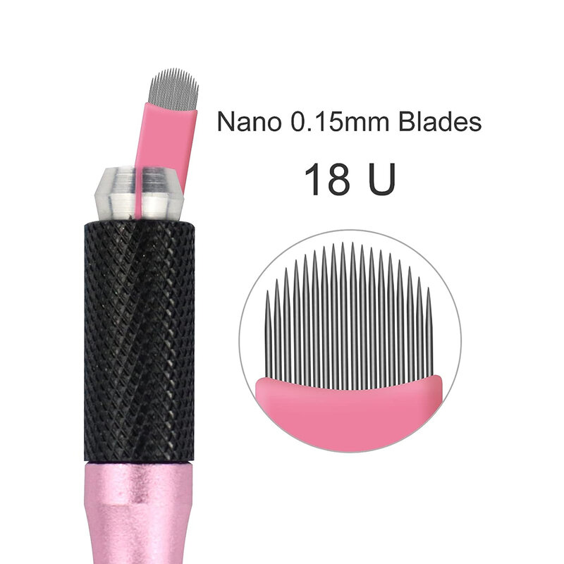 Профессиональные Розовые микроблейдинг 0,15 мм Tebori, 50 шт., иглы для татуажа, Перманентный макияж, 18u-образный ручной микроблейд для бровей