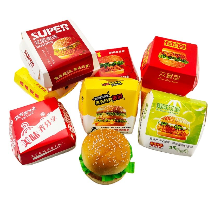 Boîte d'emballage en papier personnalisée, produit personnalisé, conception de qualité alimentaire, frites, hamburger, poulet frit, gâteau