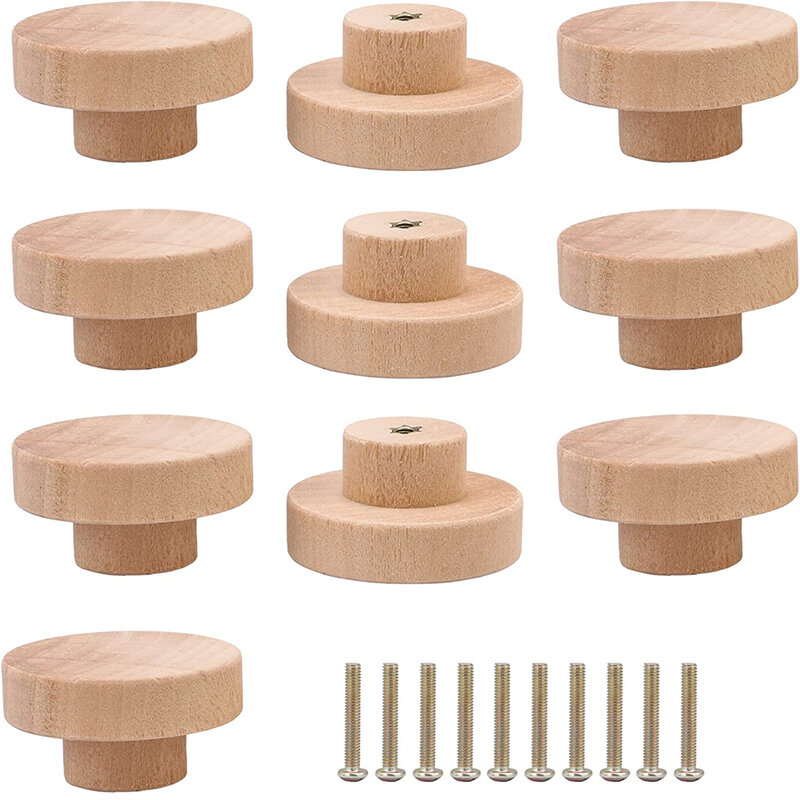 Okrągłe drewniane gałki do szafki niedokończone drewniane element wyposażenia kredensu gałki szuflady uchwyty ze śrubami do szafy garderoby
